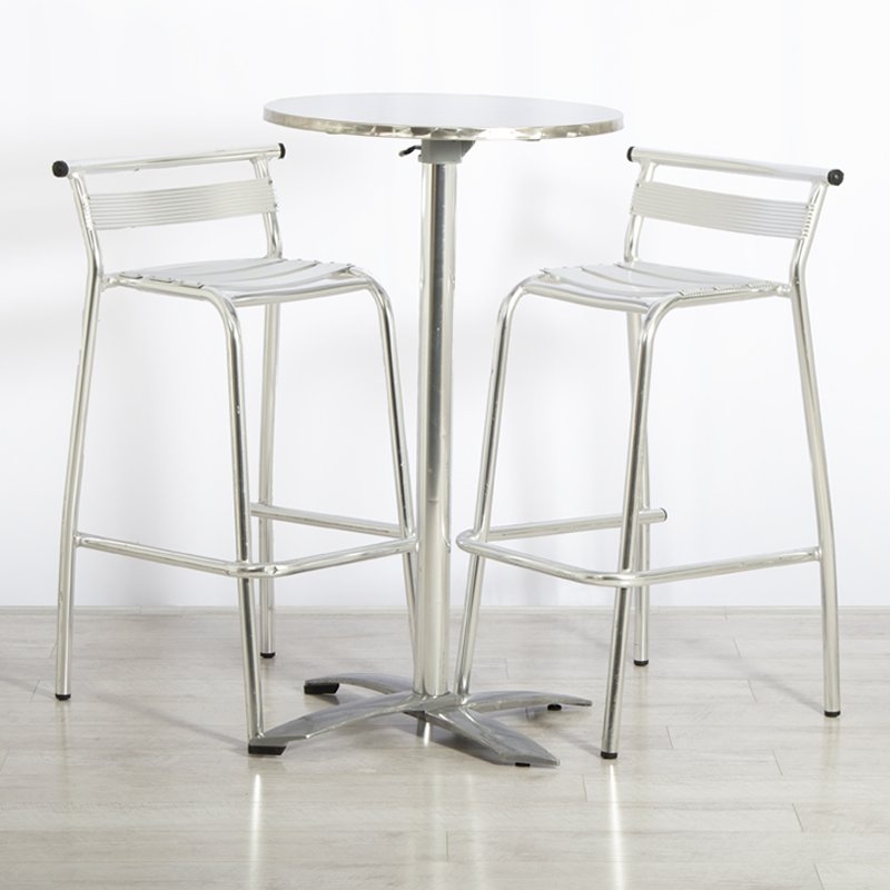 Chrome Poseur Table + 2 Aluminium Stools